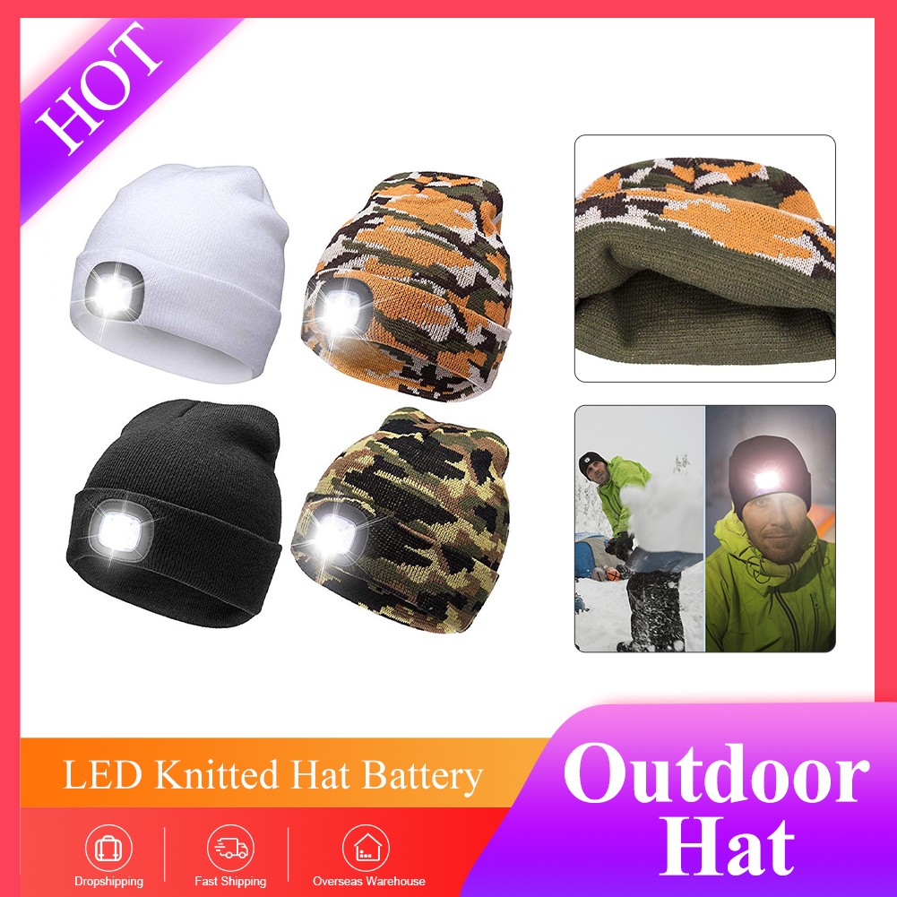 4 LED 비니 모자 캡 힙합 남성 여성 니트 모자 사냥 캠핑 헤드 램프 조명